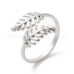 Non-Tarnish 304 Stainless Steel Leaf Open Cuff Ring for Women&nbsp;RJEW-K245-40P