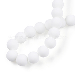オペークガラスビーズ連売り  艶消し  ラウンド  ホワイト  8~8.5mm  穴：1.5mm  約51~53個/連  14.96インチ〜15.55インチ（38~39.7cm）&nbsp;GLAA-T032-P8mm-MD02