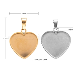 4Pcs 2 Colors 304 & 201 Stainless Steel Pendant Cabochon Settings&nbsp;STAS-FS0001-20M