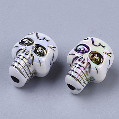 メッキアクリルビーズ  ABカラーメッキ  スカル  ホワイト  23x17x15mm  穴：3.8mm  約167個/500g&nbsp;PACR-R244-01