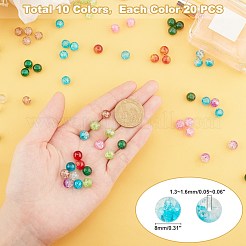 ラウンド透明クラックルガラスビーズ  ミックスカラー  8mm  穴：1.3~1.6mm  約200~205個/箱&nbsp;CCG-X0007-8mm-01