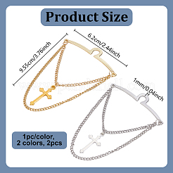 真鍮タイクリップチェーン 2色 2個  男性用シングルループタイチェーン  クロス  プラチナ·ゴールデン  95.5x62x1mm  1pc /カラー&nbsp;AJEW-GA0009-73