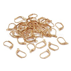 真鍮製フレンチフックピアスパーツ  カン付き  長持ちメッキ  18KGP本金メッキ  15.5x10x1.5mm  穴：1.5mm  ピン：0.7mm&nbsp;X-KK-F824-007G