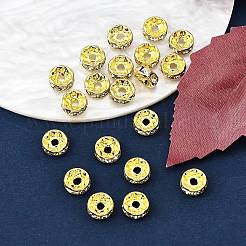 真鍮製ラインストーンスペーサービーズ  グレードA  ストレートフランジ  ゴールデンの金属色  ロンデル  クリスタル  8x3.8mm  穴：1.5mm&nbsp;RB-A014-Z8mm-01G