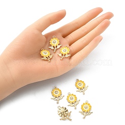 8本合金エナメルペンダント  ゴールドカラー  ヒマワリ  きいろ  27x19x3.5mm  穴：1.8mm&nbsp;ENAM-YW0002-31H