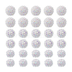 30個 3スタイル アクリル＆樹脂 ラインストーンラウンドビーズ付き  プラスチックビーズ  ヤマモモ  ホワイト  12~16x9.5~14mm  穴：2~2.8mm  10個/スタイル&nbsp;OACR-PH0004-27