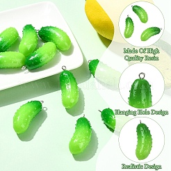 不透明樹脂の野菜ペンダント10個  キュウリのチャーム  プラチナメッキ鉄ループ付き  緑黄  38~41x16x14.5mm  穴：2mm&nbsp;RESI-YW0005-65