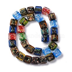 手作りの二色性箔ガラスビーズ連売り  正方形  ミックスカラー  12~12.5x12~12.5x6.5~8mm  穴：1.6mm  約33個/連  16.02''（40.7センチメートル）&nbsp;DICH-U001-07L