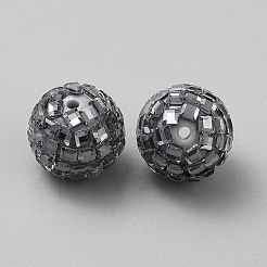 不透明アクリルビーズ  ラウンド  ガラスカボション付き  グレー  16x14.5mm  穴：1.8mm&nbsp;OACR-WH0001-11A