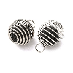 鉄製の螺旋ケージ天然溶岩ペンダント  丸いボールケージチャーム  プラチナ  15.5~18x14mm  穴：4.2mm&nbsp;PALLOY-JF05552