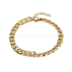 女性用304ステンレススチールカーブチェーンブレスレット  イオンプレーティング（ip）  ゴールドカラー  7-1/8インチ（18.2cm）&nbsp;BJEW-G757-14G