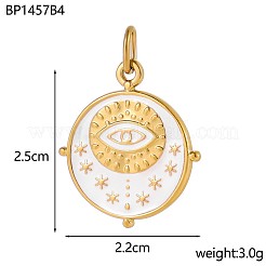 Flat Round with Eye Charms 304 Stainless Steel Enamel Pendants&nbsp;STAS-OY004-12G