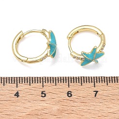 真鍮 マイクロパヴェ キュービックジルコニア フープ ピアス レディース  ヒトデ  エナメル  ラックめっき  長持ちメッキ  鉛フリー＆カドミウムフリー  18KGP本金メッキ  ターコイズ  16x10mm&nbsp;EJEW-A167-23G-02