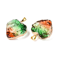 ライトゴールド真鍮ガラスペンダント  鉄パーツ  ハート  サンゴ  31x29.5~30x12.5~13mm  穴：7x4mm&nbsp;GLAA-N001-24C