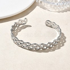 女性用304ステンレススチールカフバングル  波  ステンレス鋼色  内径：2.05x2.32インチ（5.2x5.9cm）&nbsp;BJEW-A160-04P