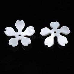 プラスチックビーズ  花  乳白色  17~17.5x18x3.5mm  穴：1.4mm&nbsp;KY-N015-54