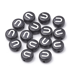 不透明なアクリルビーズ  水平穴  アルファベットスタイル  フラットラウンド  文字.u  7x4mm  穴：1.5mm  約3700個/500g&nbsp;SACR-N002-02U