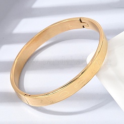 304ステンレススチール製ヒンジ付きバングル  女性用幅広バングル  イオンプレーティング（ip）  18KGP本金メッキ  内径：2.05インチ（5.2cm）x2.48インチ（6.3cm）&nbsp;BJEW-D408-22G