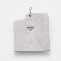 変色しにくい201ステンレススチールペンダント  ユタ州の地図  ステンレス鋼色  21x18x1mm  穴：3mm&nbsp;STAS-T038-61