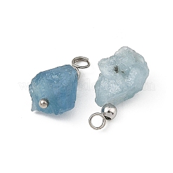 未加工の天然アクアマリンペンダント  真鍮のループを有します  ナゲットチャーム  プラチナ  12~19x7~10x6~9mm  穴：2.5mm&nbsp;PALLOY-JF05960