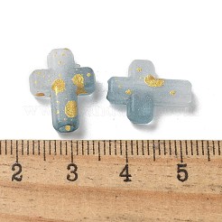 グラデーションカラー透明アクリルビーズ  金色の箔付き  クロス  アクア  16x12.5x4.5mm  穴：2.5mm  約：28個/ 10 G&nbsp;X1-OACR-M023-03F