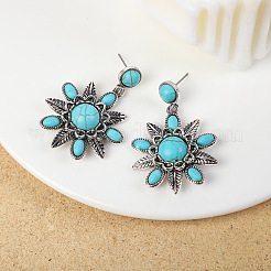 Flower Synthetic Turquoise with Alloy Pendant Necklaces & Stud Dangle Earrings Sets&nbsp;WG550B3-01