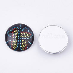 フラットバックガラスカボションハンドメイドDIYパーツ  クローバー付きドーム/半円形  ミックスカラー  18x5mm&nbsp;GGLA-S037-06-18mm