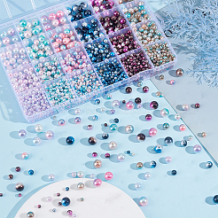 レインボーABSプラスチックイミテーションパールビーズ  グラデーションマーメイドパールビーズ  ラウンド  ミックスカラー  4~10x3.5~9mm  穴：1.2~1.6mm  2010個/箱&nbsp;KY-PH0001-57