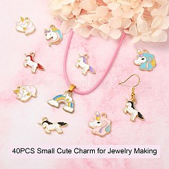 40本10スタイルアロイエナメルペンダント  ユニコーン  ライトゴールド  カラフル  4個/スタイル&nbsp;ENAM-SZ0002-55