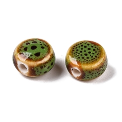 ハンドメイドの磁器セラミックビーズ  ファミーユスタイルバラ  フラットラウンド  オリーブドラブ  12x7mm  穴：2mm&nbsp;PORC-Q265-008C-A