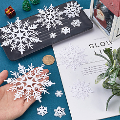クリスマスのプラスチック製スノーフレークペンダントとカボションの製作キット  ホワイト  16.5~105x14.5~97x1.2~2.5mm  穴：2.5~3mm&nbsp;DIY-SC0026-70