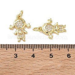 真鍮製マイクロパヴェキュービックジルコニアペンダント  少女のチャーム  18KGP本金メッキ  透明  16x13x2mm  穴：3.5mm&nbsp;KK-T085-15E-G