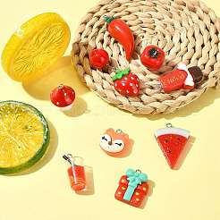 10個 10スタイル 不透明樹脂模造野菜ペンダント  プラチナトーンの鉄ループ付き  混合図形  ミックスカラー  14.5~39x13~23x5.5~17mm  穴：1.6~2mm  1個/スタイル&nbsp;CRES-FS0001-28