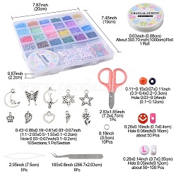 DIYブレスレット作りキット  ガラスシードラウンドとハートビーズ付きアクリルフラットラウンドを含む  スノーフレーク&ムーン&スター&クラウン合金ペンダント  はさみとピンセット  ミックスカラー&nbsp;DIY-YW0006-93