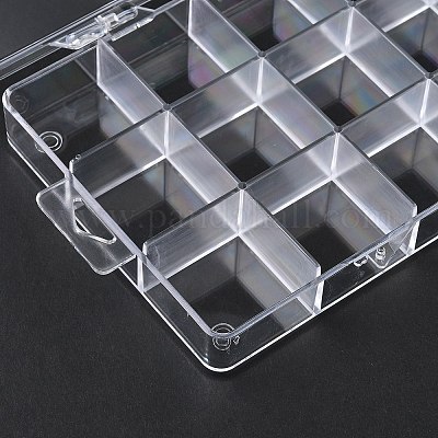 18グリッドプラスチックビーズ収納ボックス  長方形  透明  21.8x11.8x2.5cm&nbsp;CON-D015-01-1