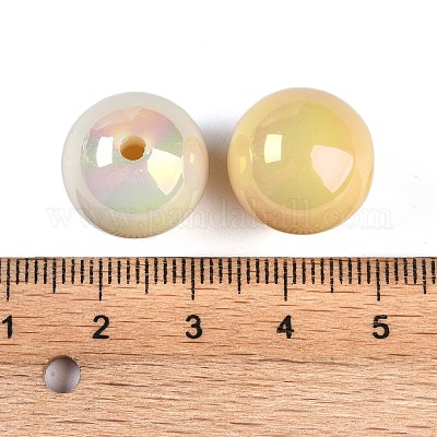 アクリルビーズめっき  ラウンド  淡黄色  6~15mm  穴：1.5mm&nbsp;OACR-B025-05C-1