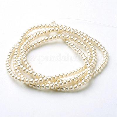 ガラスパールビーズ連売り  パールカラーの  ラウンド  乳白色  3~4mm  穴：0.5mm  約190~200個/連  32インチ&nbsp;HY-3D-B02-1