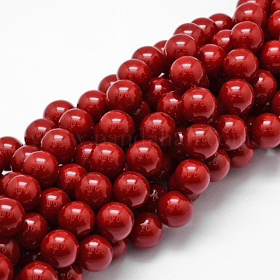 シェルパールビーズ連売り  グレードA  ラウンド  暗赤色  14mm  穴：1mm  約28~29個/連  16インチ&nbsp;X-BSHE-L026-01-14mm-1