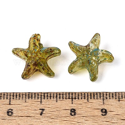 ピカソの透明ガラスビーズ  ヒトデ  オリーブ  14.5~15x16x8.5~9mm  穴：1~1.1mm  約375個/ポンド&nbsp;SEED-N012-02A-1