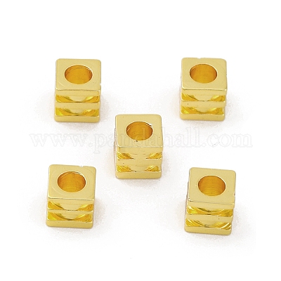 真鍮ビーズ  長持ちメッキ  キューブ  ゴールドカラー  4x4x4mm  穴：2mm&nbsp;KK-C071-05B-G-1