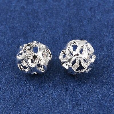 真鍮ビーズ  中空ラウンド  銀  4x3.5mm  穴：1.4mm&nbsp;KK-H250-03A-S-1