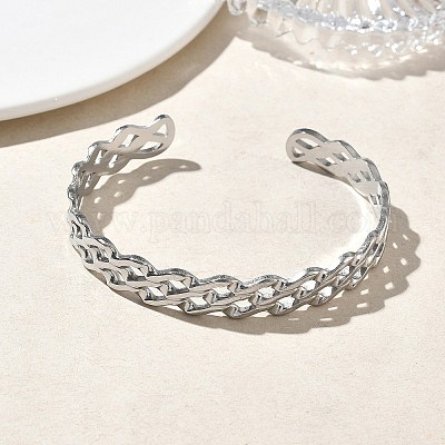 304 Stainless Steel Cuff Bangles for Women&nbsp;BJEW-A160-04P-1