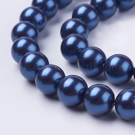 シェルパールビーズ連売り  ラウンド  マリンブルー  8mm  穴：1mm  約50個/連  15.7インチ&nbsp;X-BSHE-L035-8mm-I08-1
