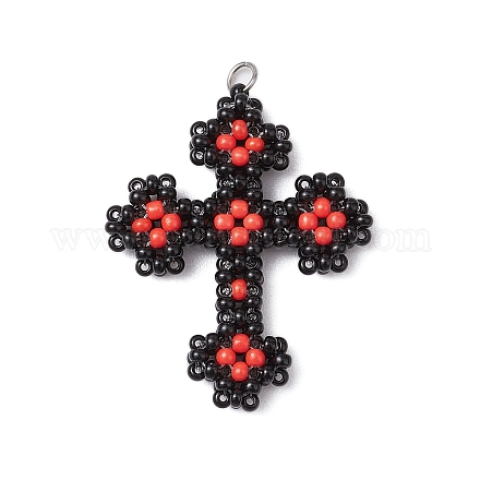 Seed Beads Beaded Charms PALLOY-MZ00358-02-1