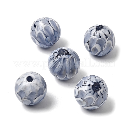 手作りランプワークビーズ  花びら模様の丸い  グレー  19.5~20x18.5~19.5mm  穴：1.8mm&nbsp;LAMP-P078-01A-01-1