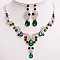 Teardrop & Moon Alloy Rhinestone Pendant Necklace & Stud Dangle Earring, Light Gold, Capri Blue, 500mm & 60mm