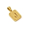 Stainless Steel Pendants, Real 18K Gold Plated, Rectangle, Letter J, 15x12mm
