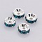 Brass Grade A Rhinestone Spacer Beads, Cadmium Free & Lead Free, Straight Flange, Rondelle, Silver, Blue Zircon, 6mm, Hole: 1mm