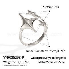 304 Stainless Steel Adjustable Cuff Open Rings for Women, Star, Stainless Steel Color, 22.9mm, Inner Diameter: 17.6mm