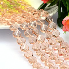 K9 Glass, Faceted Flat Round Imitation Austrian Crystal Bead Strands, Grade AAA, PeachPuff, 10x5mm, Hole: 0.9~1mm, about 40pcs/strand, 15.7 inch